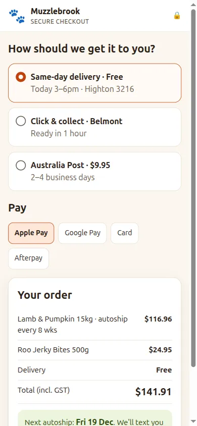 Checkout with same-day delivery, click and collect and wallet payments
