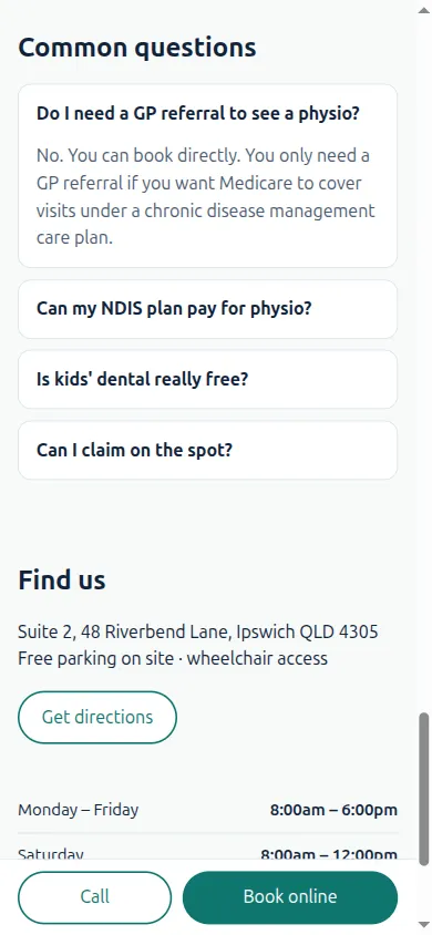 Common questions answered, with address and hours below