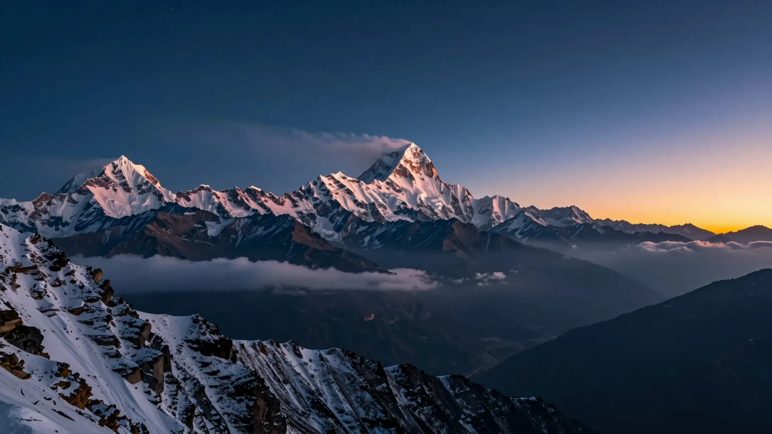 The Himalaya at dawn, seen from Nepal
