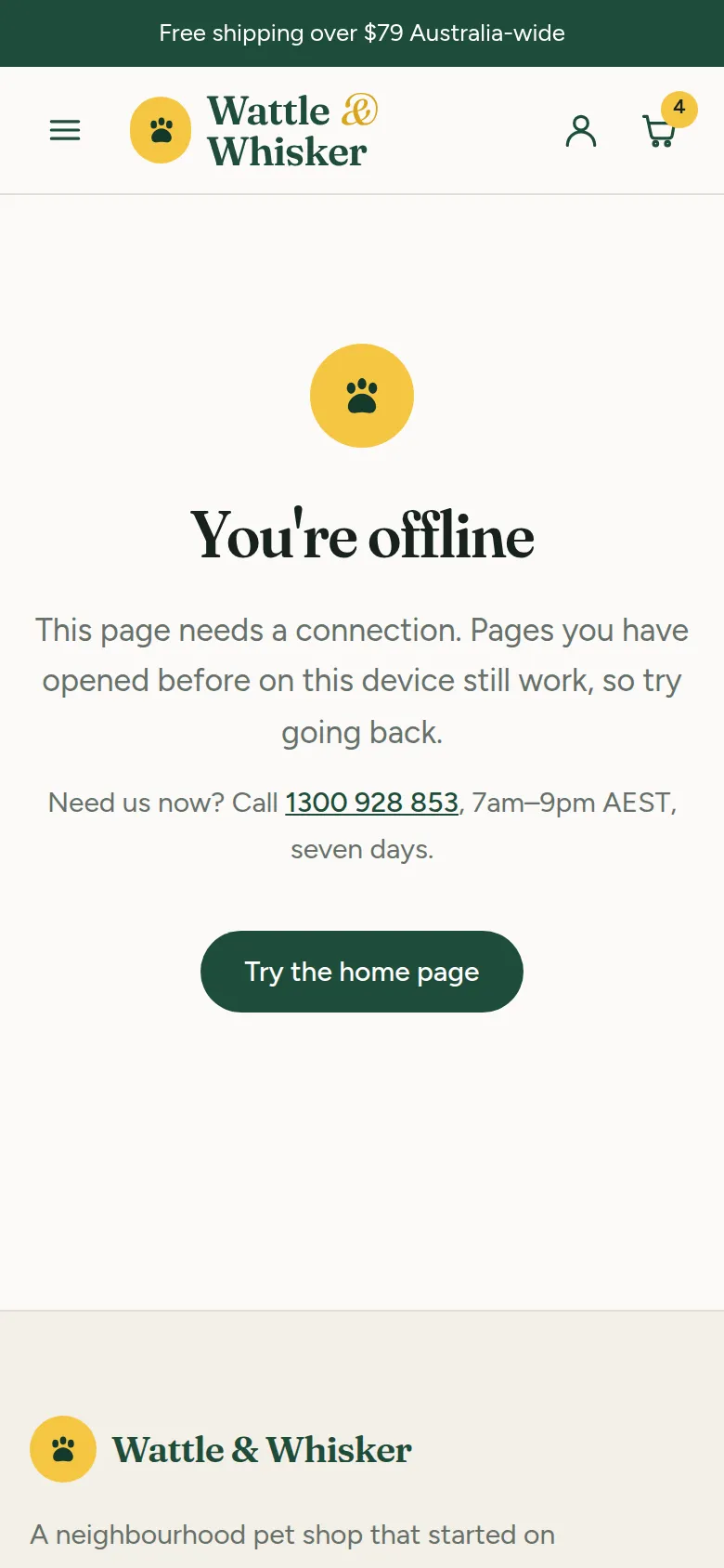 A friendly offline page that still links to pages opened before